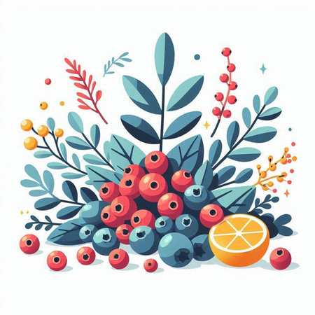 Fruit and berry background. Vector illustration in flat style.のイラスト素材