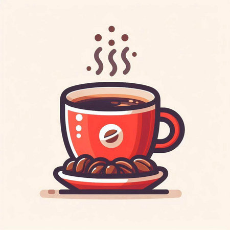 Coffee cup with beans. Vector illustration in flat style.のイラスト素材