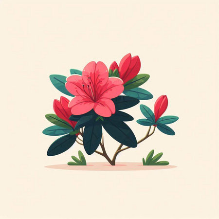 Rhododendron flowers. Vector illustration in cartoon style.のイラスト素材