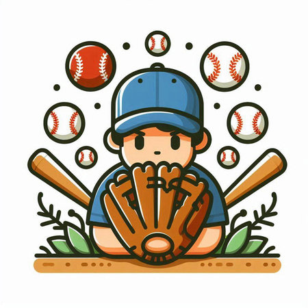 Baseball player with ball, glove and bat. Vector illustration.のイラスト素材