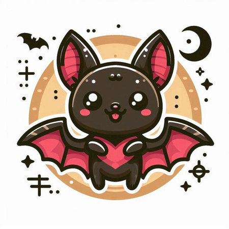 Cute cartoon vampire bat with eyes and ears, hand drawn vector illustrationのイラスト素材