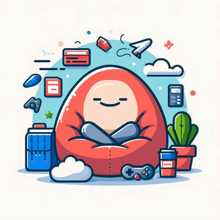 Cartoon character of comfortable red armchair with remote control. Vector illustrationのイラスト素材