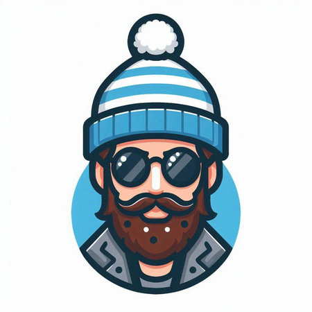 Hipster man in winter hat and sunglasses. Vector illustration.のイラスト素材
