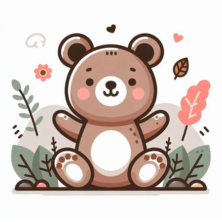 Cute teddy bear sitting in the garden. Vector illustration.のイラスト素材