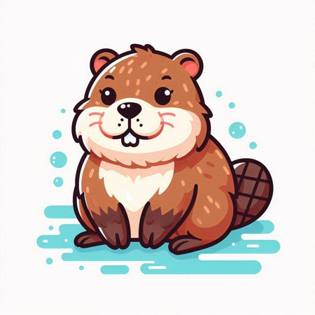 Cute beaver sitting on white background. Vector illustration. Cartoon character.のイラスト素材