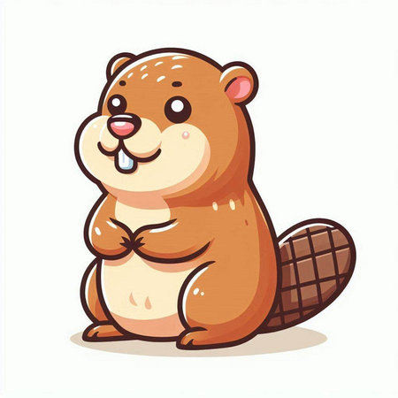 Cute cartoon beaver isolated on white background. Vector illustration.のイラスト素材