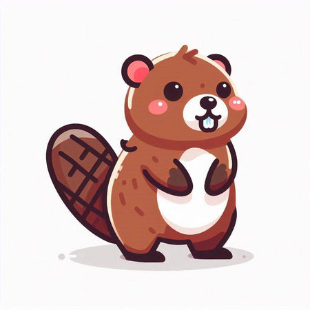 Cute cartoon beaver. Vector illustration on a white background.のイラスト素材