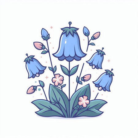 Flower bluebell. Hand drawn vector illustration in cartoon style.のイラスト素材