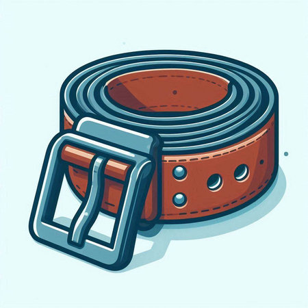 Illustration of a brown belt with a buckle on a blue backgroundのイラスト素材