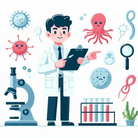 Vector illustration of a scientist in the laboratory. The concept of science and research.のイラスト素材