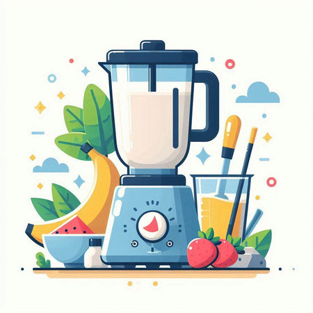 Blender with ingredients for smoothie. Flat style vector illustration.のイラスト素材