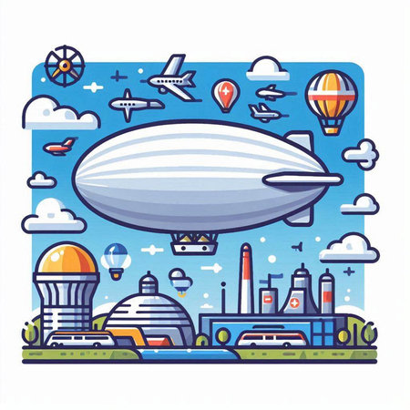 Airship. Colorful vector illustration in flat style on white backgroundのイラスト素材