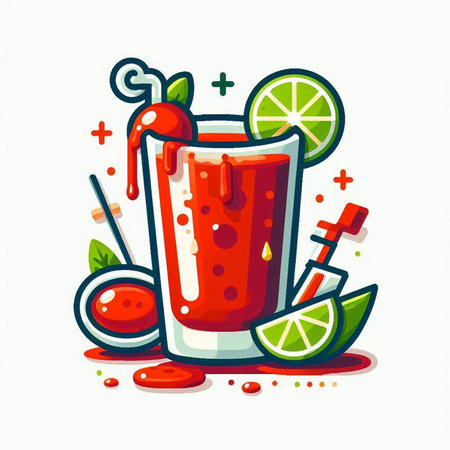 Bloody mary cocktail with lime and ice. Vector illustration.のイラスト素材
