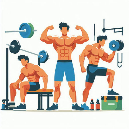 Bodybuilding. Vector illustration in flat style isolated on white background.のイラスト素材