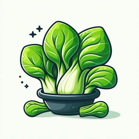 Illustration of a green lettuce in a pot on a white backgroundのイラスト素材