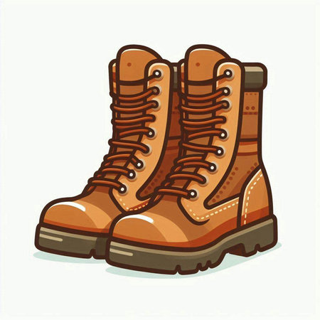 Hiking boots isolated on white background. Vector illustration in cartoon style.のイラスト素材