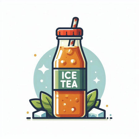 Vector illustration of a bottle of carrot juice with a straw and leaves.のイラスト素材