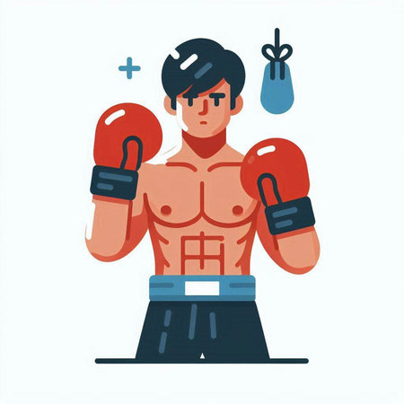 Boxer with boxing gloves. Vector illustration in flat cartoon style.のイラスト素材
