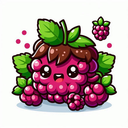 Cute raspberry fruit cartoon character vector illustration isolated on white background.のイラスト素材