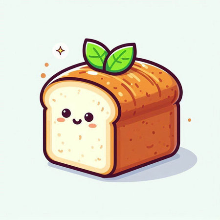 Illustration of a slice of bread with a smile on a white backgroundのイラスト素材