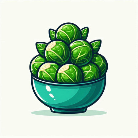 Cartoon brussels sprouts in a bowl. Vector illustration.のイラスト素材