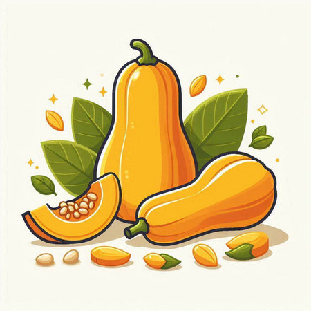 Pumpkin and pumpkin seeds on white background. Vector illustration.のイラスト素材