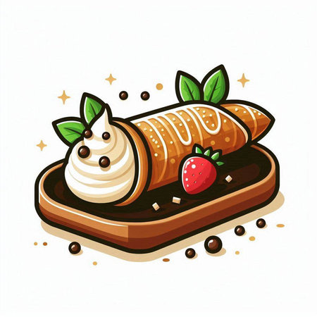 Crepes with whipped cream and strawberry on a white background.のイラスト素材