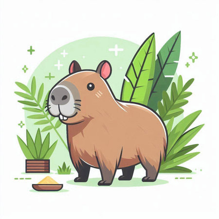 Cute cartoon wild beaver. Vector illustration on white background.のイラスト素材