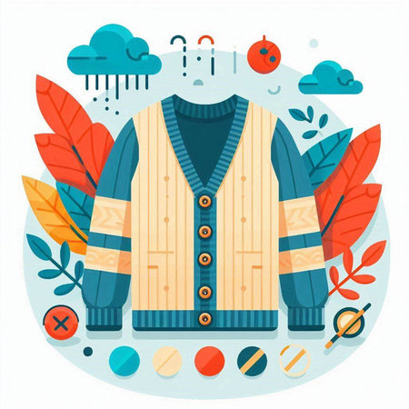 Autumn fashion concept. Vector illustration in flat style. Seasonal clothing for cold weather.のイラスト素材