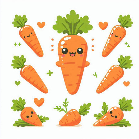 Cute carrot character with happy face and smile. Vector illustration.のイラスト素材