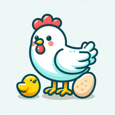 Illustration of cute cartoon chicken with eggs. Cute vector illustration.のイラスト素材