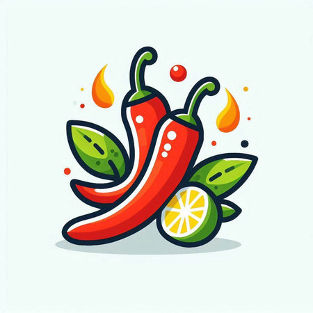 Hot chili pepper with lime. Vector illustration in flat cartoon style.のイラスト素材
