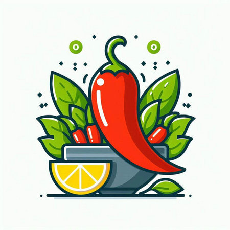 Chilli pepper and lemon icon. Vector illustration, flat design.のイラスト素材