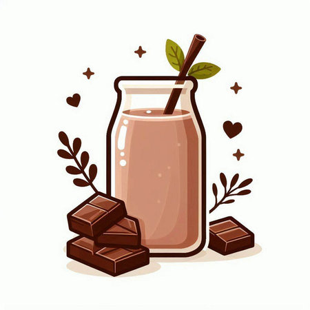 Milk shake in a glass jar with chocolate. Vector illustration.のイラスト素材