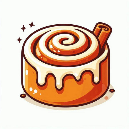 Cinnamon roll with sugar glaze and cinnamon stick. Vector illustration.のイラスト素材