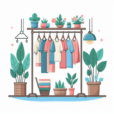 Houseplants in pots on a hanger. Vector illustration.のイラスト素材