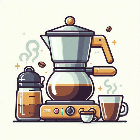 Coffee maker and cup of coffee. Vector illustration in flat styleのイラスト素材