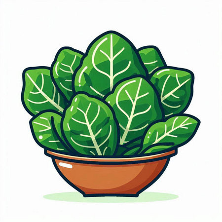 Illustration of a green spinach in a pot on a white backgroundのイラスト素材