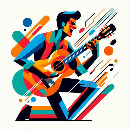 Guitar player. Colorful vector illustration in flat style.のイラスト素材