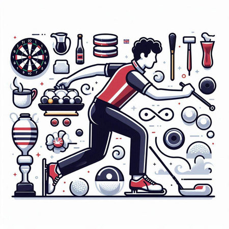 Golf club vector illustration. Flat line art design of man playing golf.のイラスト素材