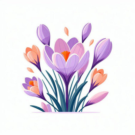 Spring crocus flowers isolated on white background. Vector illustration in cartoon style.のイラスト素材