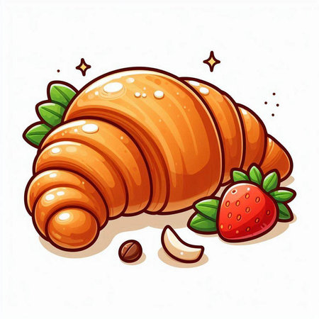 Croissant and strawberry. Vector illustration isolated on white background.のイラスト素材