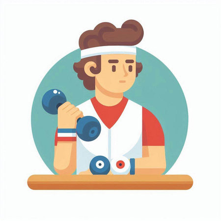 Man with dumbbells. Vector illustration in a flat style.のイラスト素材