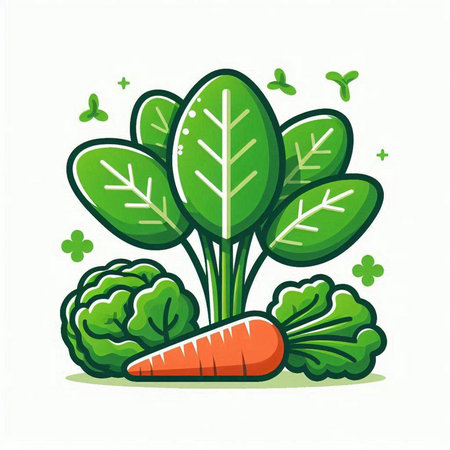Vegetable icon with carrot and green leaves. Vector illustration.のイラスト素材