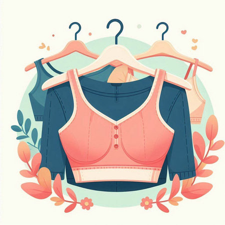 Women's clothing on a hanger. Vector illustration in retro styleのイラスト素材