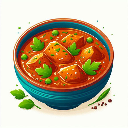 Illustration of a bowl of tomato soup with parsley and pepperのイラスト素材