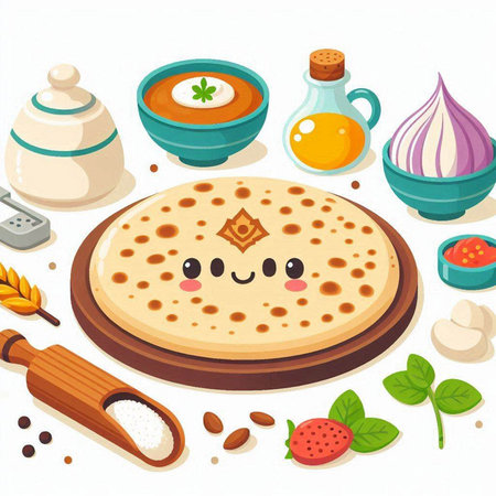 Illustration of a cute indian traditional food - naan.のイラスト素材