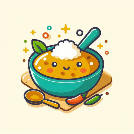 Pumpkin soup in bowl with spoon and spoon, vector illustrationのイラスト素材