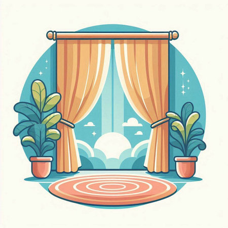 Curtains in the room. Interior design. Vector illustration.のイラスト素材