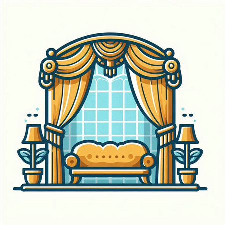 Curtains and armchairs in the living room. Vector illustration.のイラスト素材